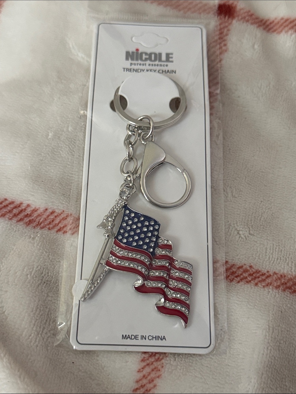 Nicole Silver-Tone American Flag Key Charm with Red, White & Blue Enamel